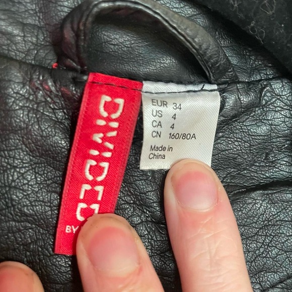 H&M Divided black faux leather jacket with red lining - Picture 2 of 4